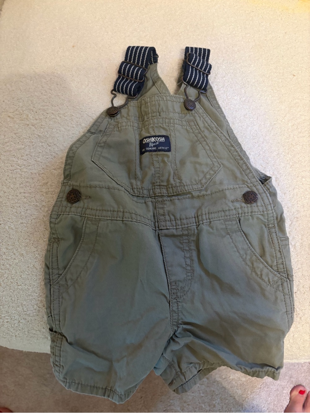 OshKosh B'gosh Olive Green Striped-strap Baby Overalls